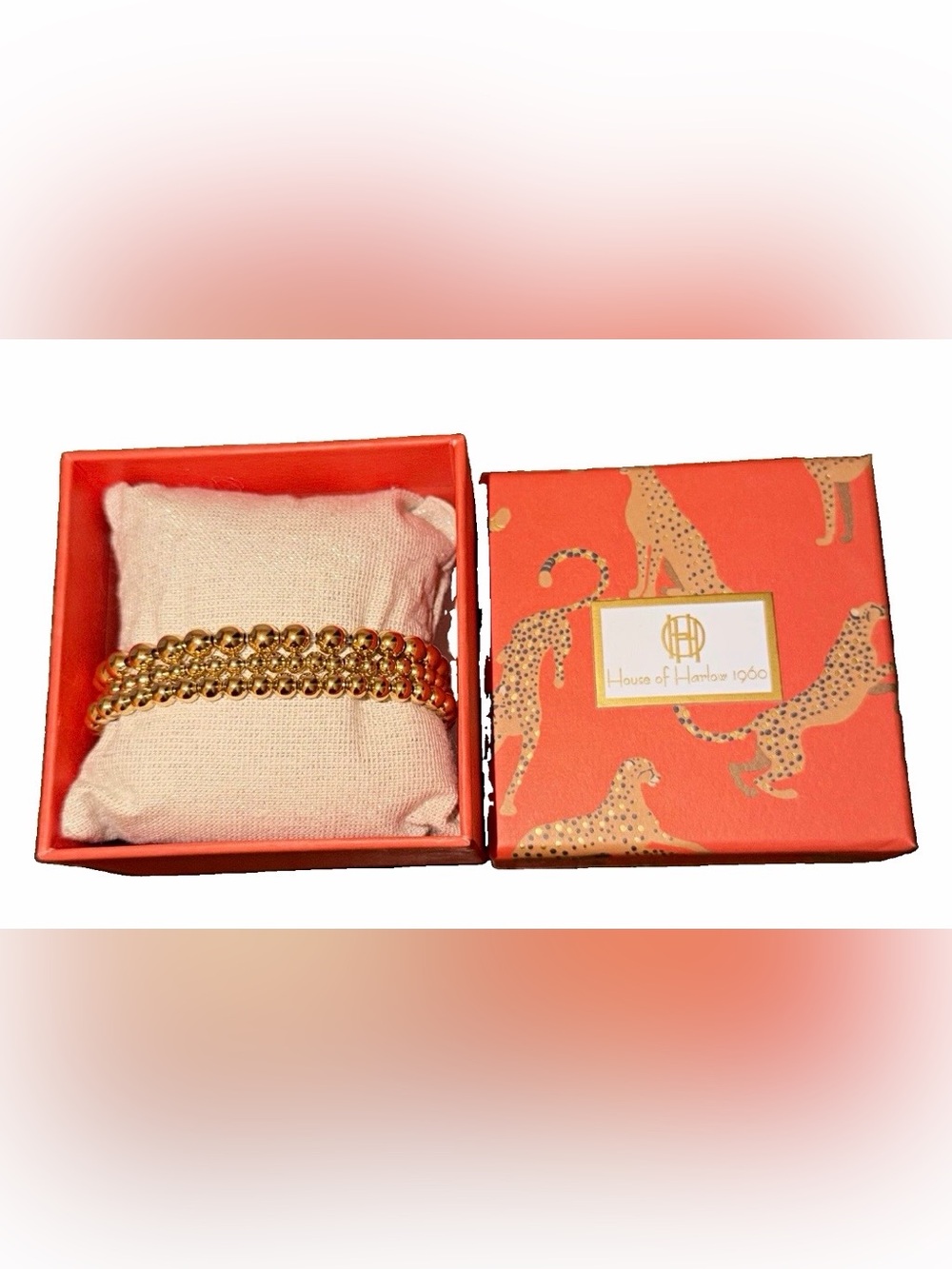 House of Harlow 1960 Gold Beaded Stretch Bracelet Set of 3